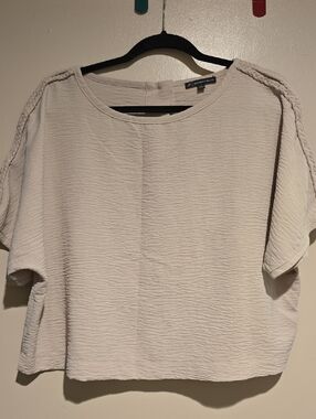 Cream Textured Braided-Shoulder  Top With Buttons On Back